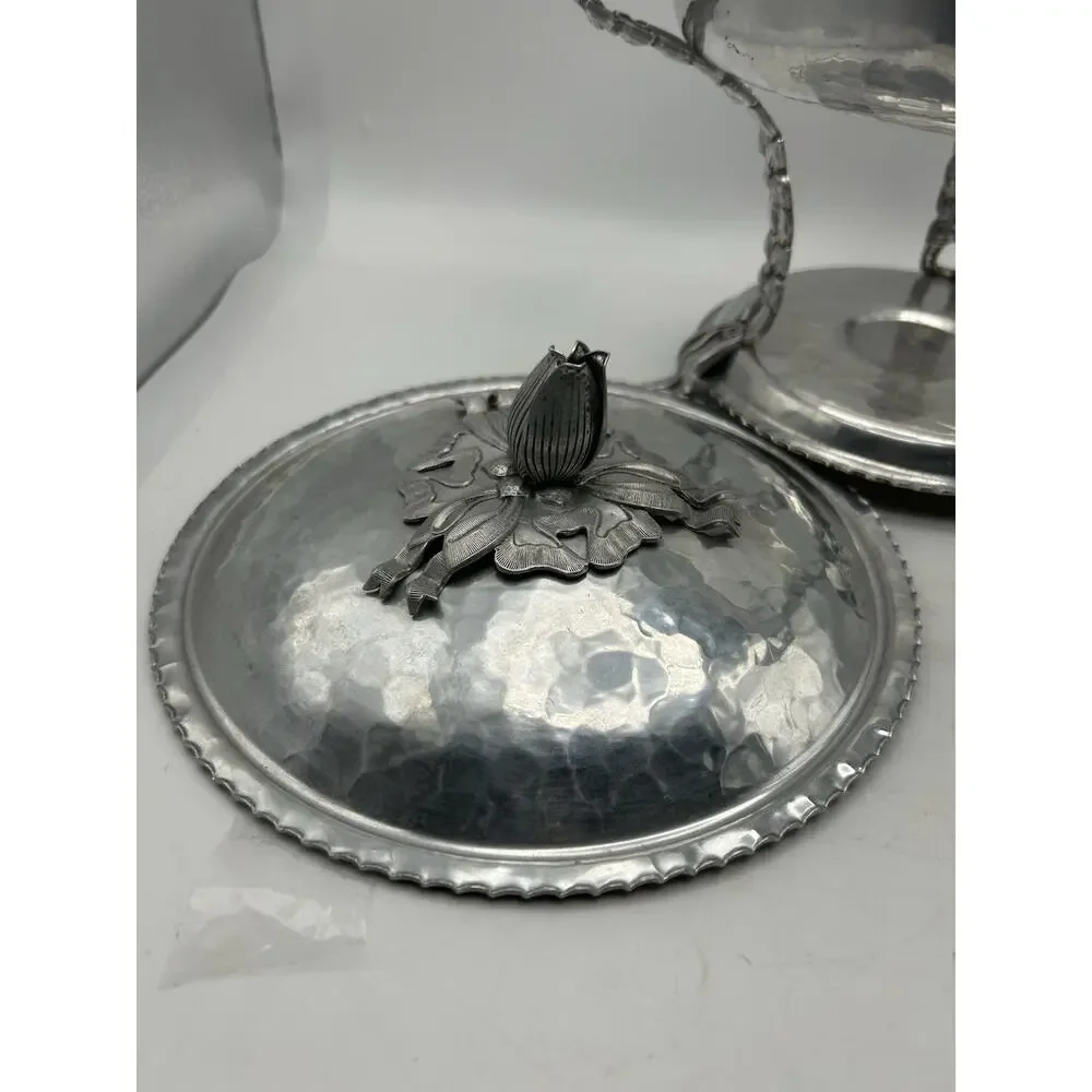 Pyrex Food Warmer Chafing Hammered Aluminum Rodney Kent 1950s MCM Tulip.